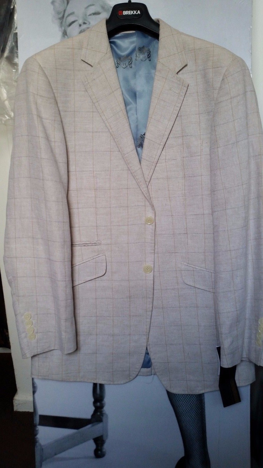 FILA BLAZER GIACCA UOMO WILLIAM HUNT SAVILE ROW LINO CHECK CREMA CHIARO SLIM FIT £835