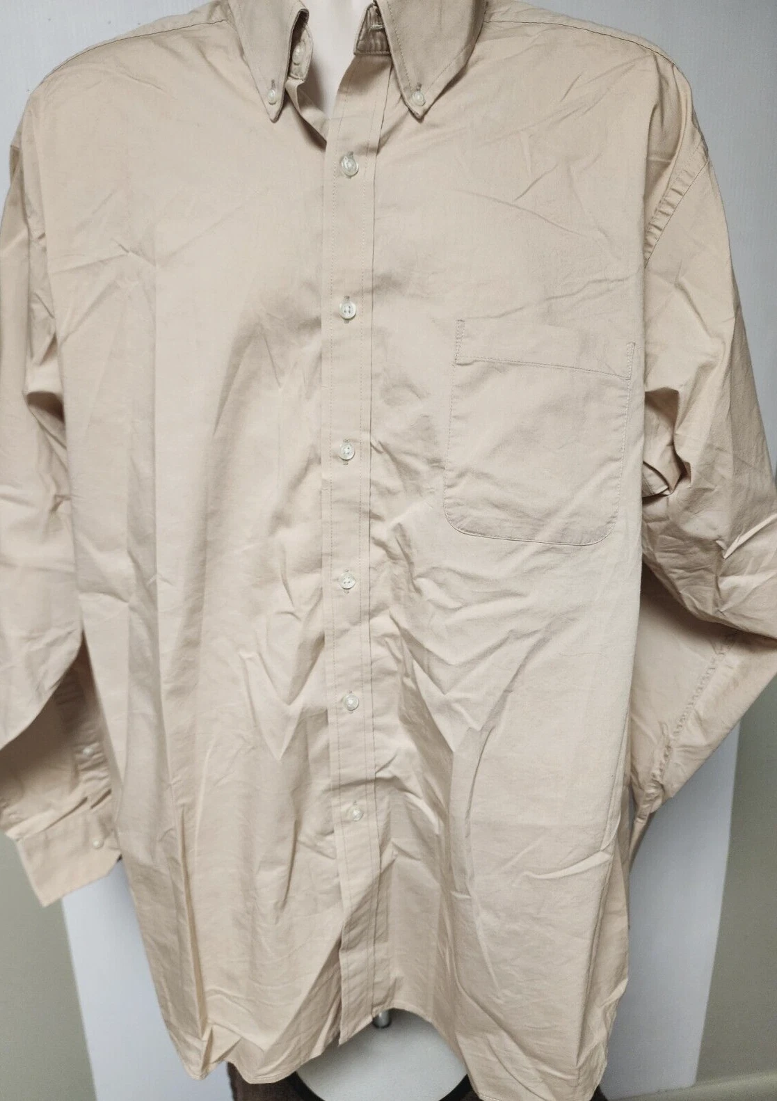 IZOD Men's Long Sleeve Dress Shirt Khaki Size 18-18 1/2 34/35 Classic Stretch