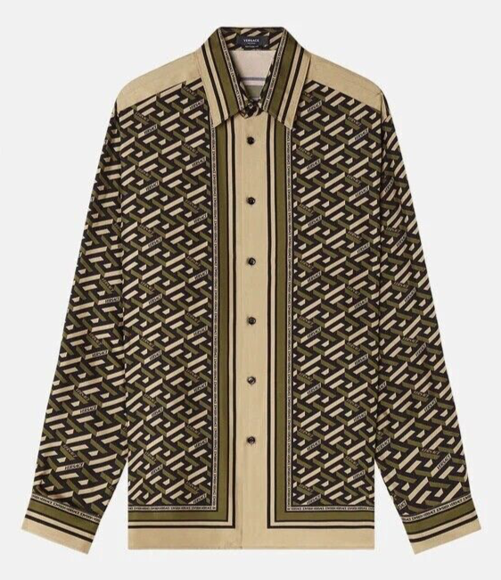 Authentic Versace La Greca Long sleeve button up green Khaki