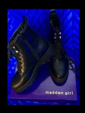 Madden Girl Black Combat Boots,Size 9,1.75” Heel,saw tooth Design Sole,NEW