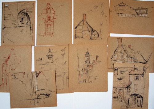 Elijah Albert Cox (1876–1955) 19 x Graphitskizzen Gebäude, Roggen, Volksstein... - Bild 4 von 7