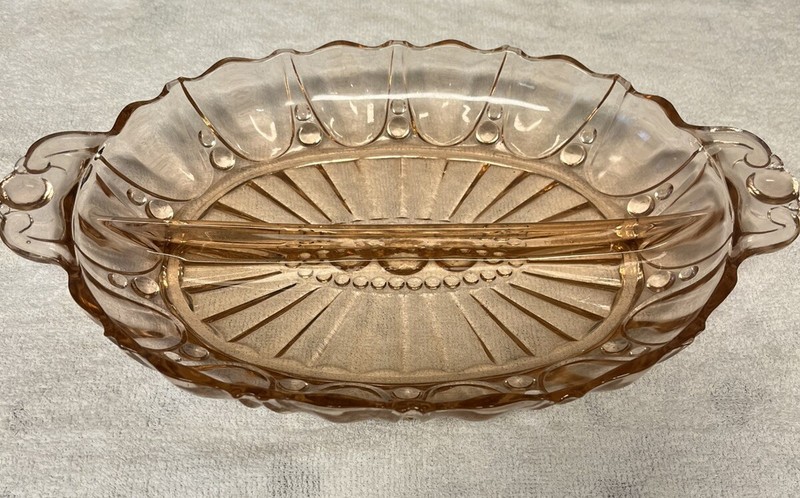 Vintage Pink Depression Glass 2 Divided tray relish/candy 