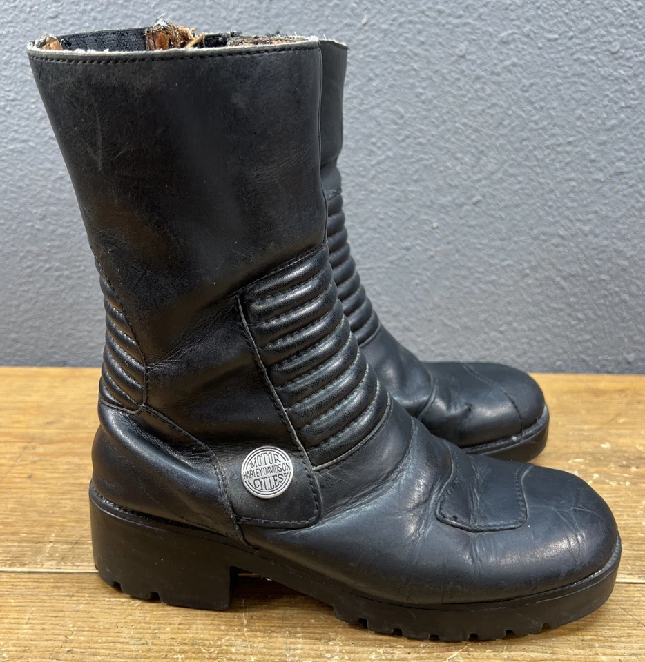 Women's Harley Davidson Black Leather 10" Motorcycle Boots -Size 8.5 M - Image 4 of 4