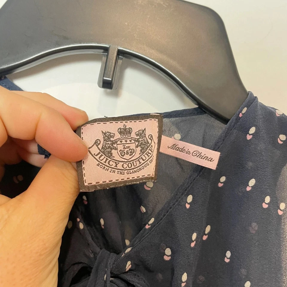 Blusa Juicy Couture sin mangas con lazo y cuello para mujer XS azul marino ojo de cerradura trasero Foto 2 de 4