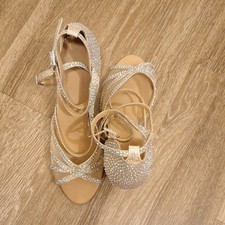 Dance Sway Gold Women's Strappy Ballroom Dance Shoes with Rhinestones Size 10.5