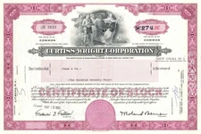 Curtiss-Wright Corporation - 1980's dated Aviation Stock Certificate - Aviation