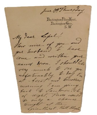 Autographed Letter By Anastasia de Torby Romanov from Buckingham Palace Hotel 
