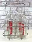 Vintage 1 quart Bridgeman Milk Glass Bottles w/Carry basket