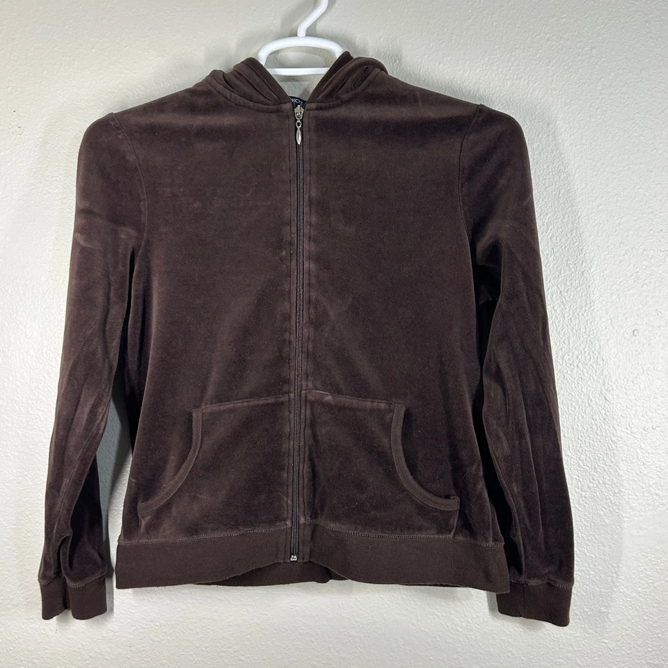 Chadwicks 连帽衫女式 M 棕色丝绒拉链长袖口袋休闲舒适 — 第 4/4 张图片