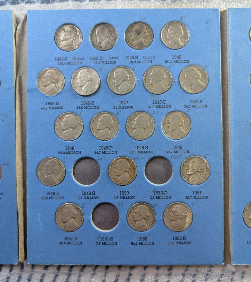 Whitman Coin Album, Jefferson Nickels 1938 - 1961, 55 Coins, Silver War Nickels - Image 4 of 4