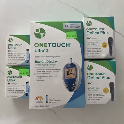 OneTouch Ultra 2 Blood Glucose Monitoring System 50 Test Strips 200 Lancets Kit 