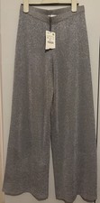 Zara Women’s Pants silver sequin-accented high-rise Size S Brand New