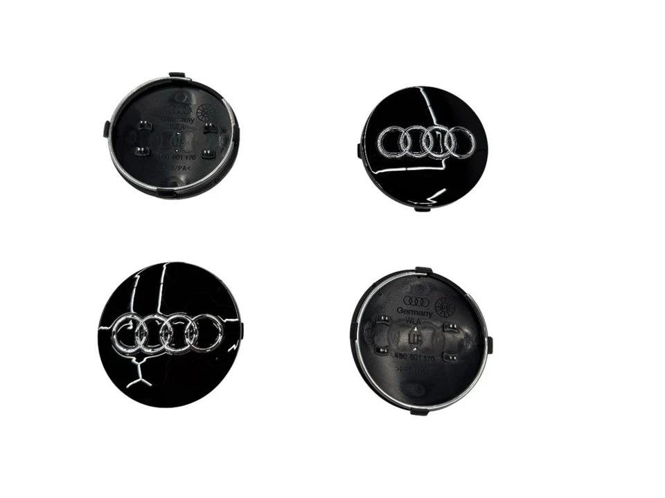 SET OF 4 AUDI WHEEL CENTER CAPS BLACK BASE CHROME LOGO 60MM A3 A4 A6 A8 Q7 TT - Image 2 of 4