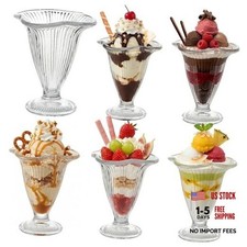 6 Pack Ribbed vintage Ice Cream Cups Tulip Sundae Glasses Footed Dessert