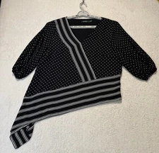 Lauren Ralph Lauren Asymmetrical Polka Dots Striped Top Size XL Black & White
