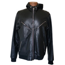 Polo Ralph Lauren Black Leather Varsity Hood Jacket Made in USA