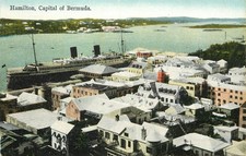 Vintage Postcard Cruise Ship At Hamilton Bermuda 18 Birdseye Town View