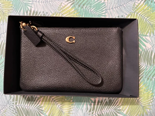 COACH CH818 piccolo braccialetto nero lucido pelle ciottolo NUOVO mai