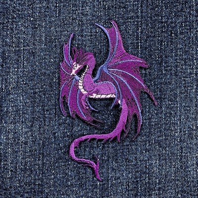 Purple Fantasy Dragon Applique Patch Embroidered Good Luck Power Strength Badge