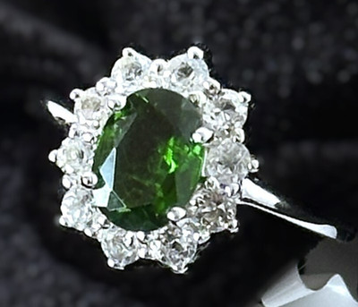 1.20CTW Russian Chrome Diopside w/.80CTW Round White Topaz Sterling Silver Ring