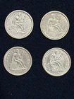New ListingSet of4 Liberty Seated Dimes -AU Coins-1858 1875CC 1875S 1876CC--Likely Cleaned