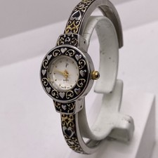 Womens Vintage Silver Gold Cuff Bangle Watch New Battery