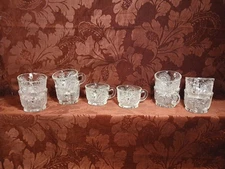 Vintage L.E. Smith Pinwheel and Stars Set of 10 Punch Bowl Cups Clear Glass