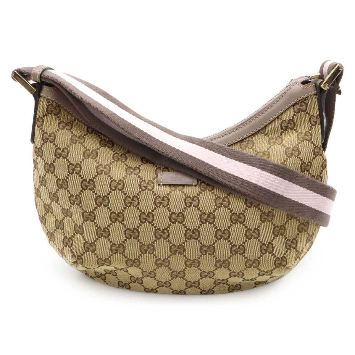 GUCCI GG Canvas Crossbody Bag in Khaki Beige Grey Pink with Gold Accents