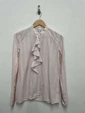 J W Anderson X Uniqlo Stripe Shirt Size Small Pink White Poplin Frill Front