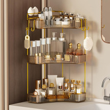 3-Tier Corner Bathroom Counter Organizer  Makeup  Skincare Shelf with Built-In B