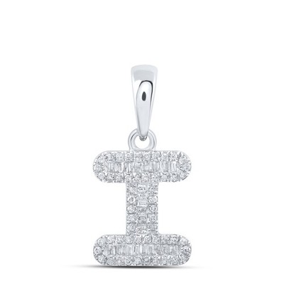 0,3 ctw natürlicher Diamant Baguette Hiphop Anfangsbuchstabe I Anhänger 10k Weißgold