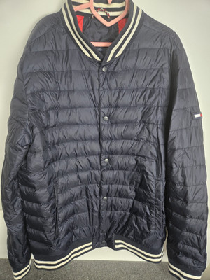 Tommy Denim Hilfiger Navy Blue Quilted Down Bomber Jacket Coat Size Xl Puffer 