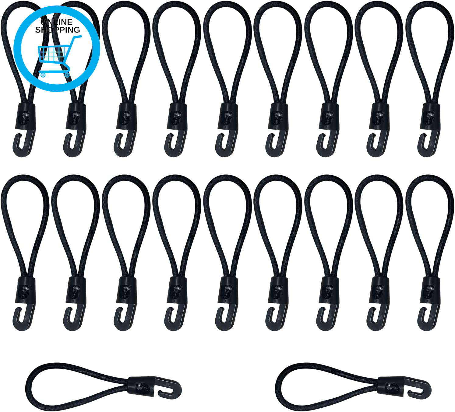 Bungee Cords with Hooks 10Cm – 20 Pack Nylon Tarp Ties – Heavy Duty Tent Bungee