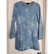 ASOS DESIGN Floral Laser Etch Mini Dress Light Wash Tailored Sz 4