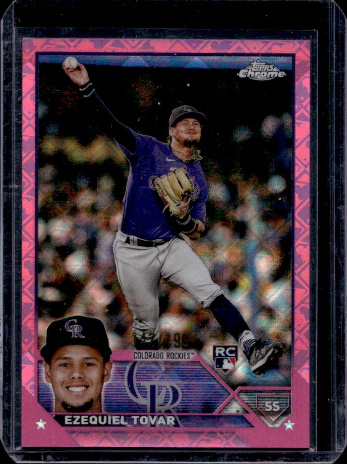 2023 Topps Chrome Logofractor Ezequiel Tovar RC Pink Refractor #/199 Rockies