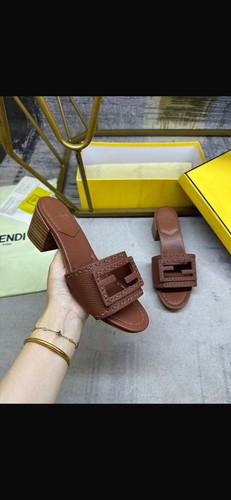 Fendi Brown Leather Logo Buckle Slide Sandals Women’s US 7 Slip On