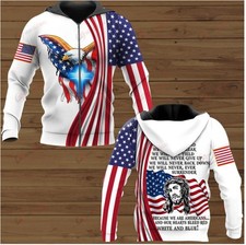 WE ARE AMERICANS OUR HEAR BLEED BLUE WHITE RED CHRISTIAN GOD JESUS ZIP 3D HOODIE