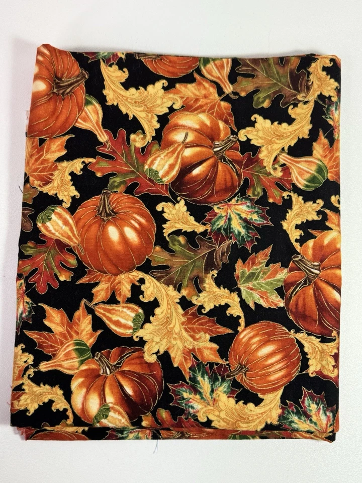 Autumn Fabric Pumpkins Leaves Gold Accent Hi Fashion Cotton C2090 1 yard - Image 3 of 4
