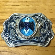 Metal Belt Buckle With Peyote Stitch Thunderbird Center Seed Beads Southwestern