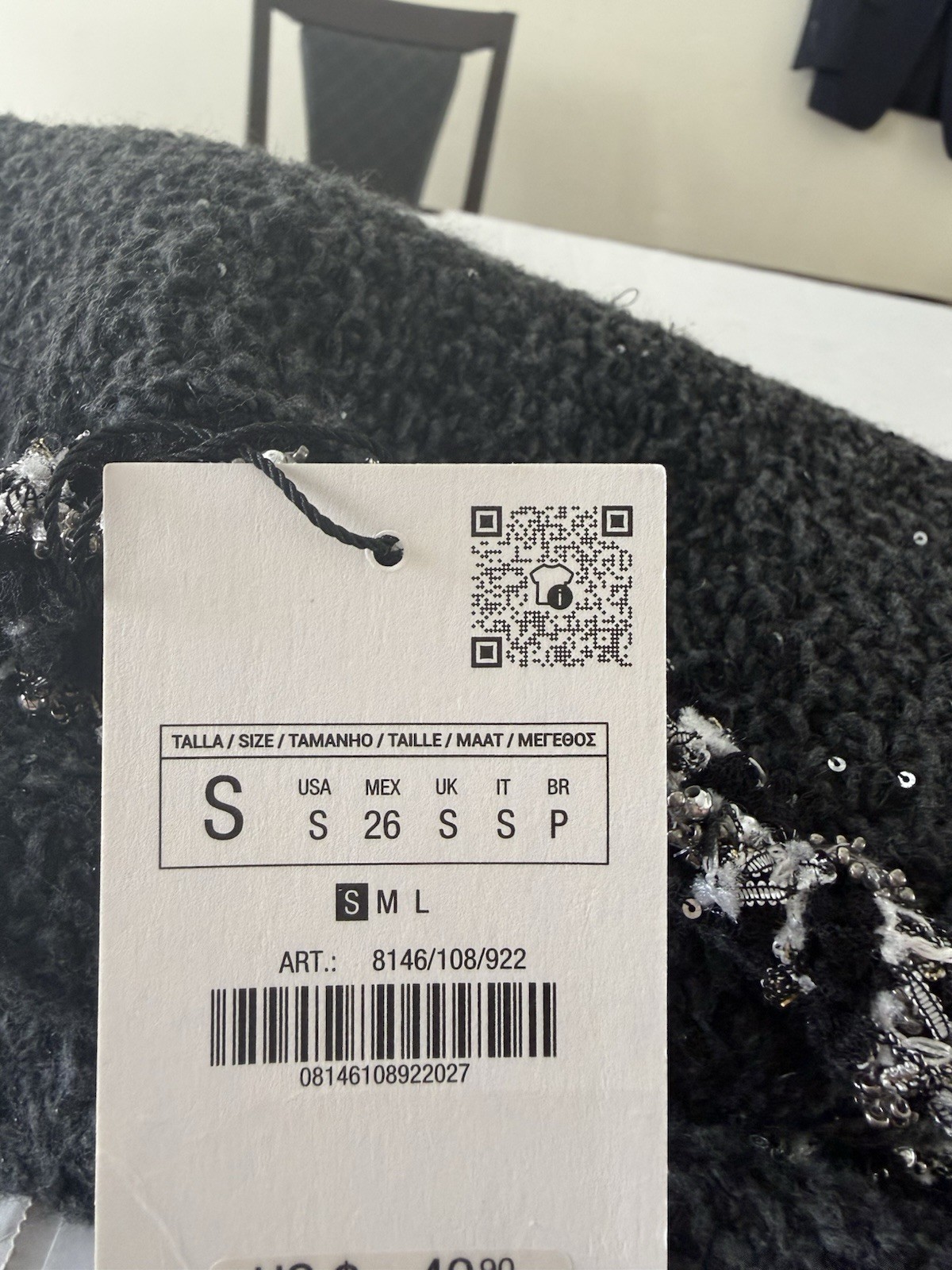 Zara Women’s Chic Black Knit Sequin Dress with Fringe Trim 8146/108 Size S NWT thumbnail 6