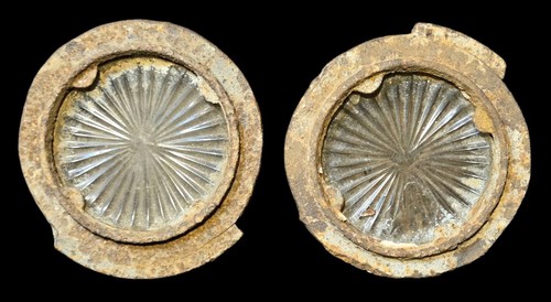 2 Antique Sidewalk Vault Light Pavement Light Glass Iron Round Circle Buffalo NY