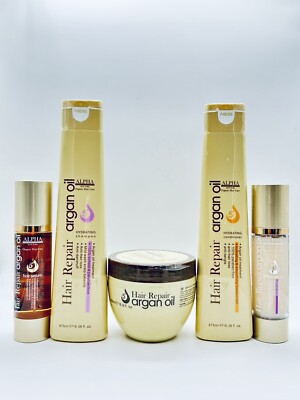 Alpha New York Argan Oil Hair Repair & Hydrating Set-Sham, Cond, Mask, Oil ,Spry