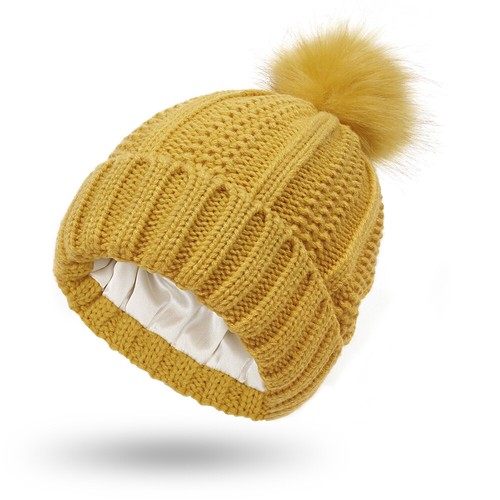 Cappello donna invernale in maglia pompon ampio caldo berretto berretto seta raso foderato berretto da sci - Foto 28 di 39
