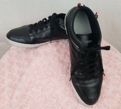 LaCoste Shoes Mens Sneakers Black Leather Casual Size 13 Ojetti Mag Black  Tumble