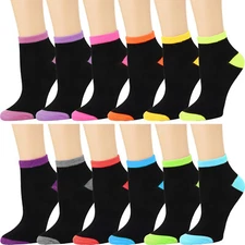 12 Pairs Assorted Colors Two-Tone Designed Women Athletic Sport Ankle Socks 9-11