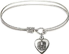 6.25 inch Bangle Bracelet W/ First Communion Heart Charm Bliss NEW Oval Eye Hook