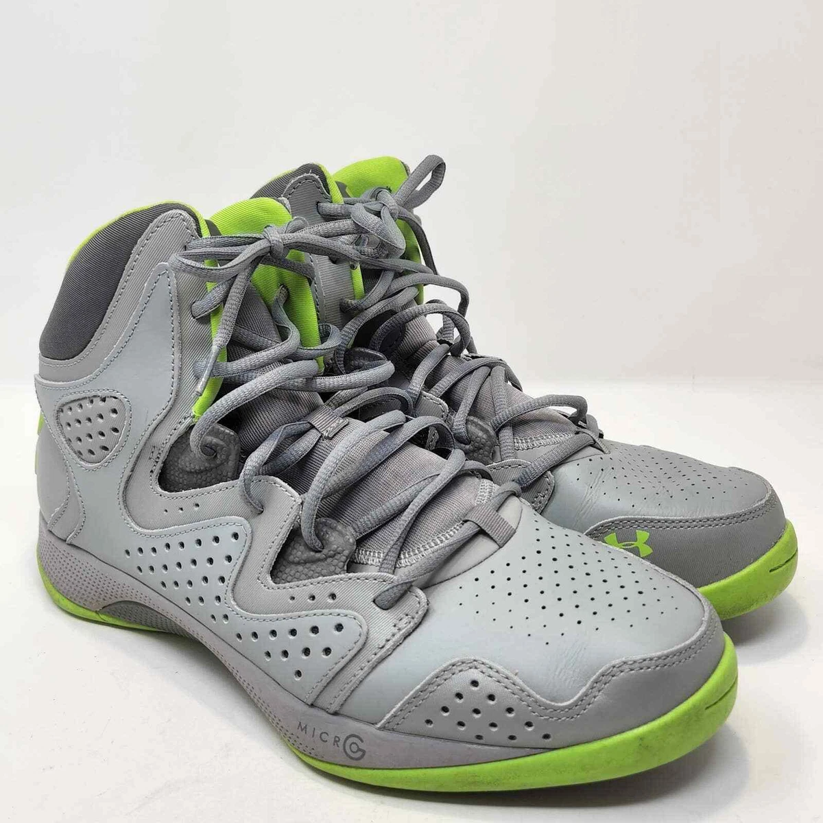 Under Armour Mens UA Micro G Torch 2 Gray Leather High Top Basketball Shoes 10
