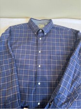 Men's Haggar stretch Shirt, XXL, Blue Plaid button down front pocket GUC