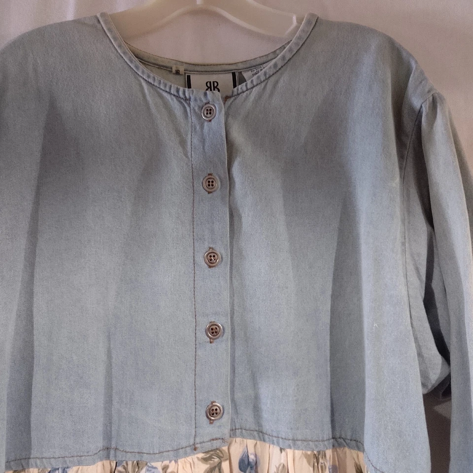 Vintage Bill Blass Women's Beige Denim Peasant Maxi Long Sleeve Dress Size 16 - Image 3 of 4