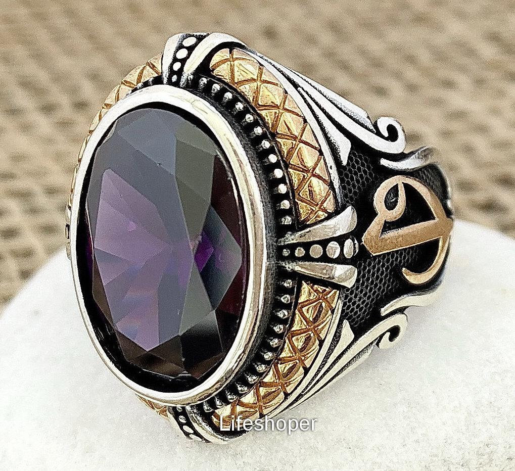 Elif Vav Escrito Anillo,Personalizado 925 Plata de Ley Anillo Hombre,Hombre